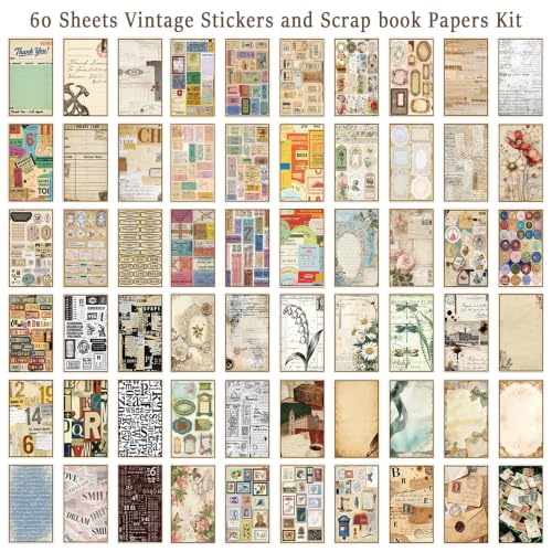 4 Pack Vintage Ephemera Sticker Books, 60 Sheets for Junk Journal Crafts - color: Vintage Ephemera Books