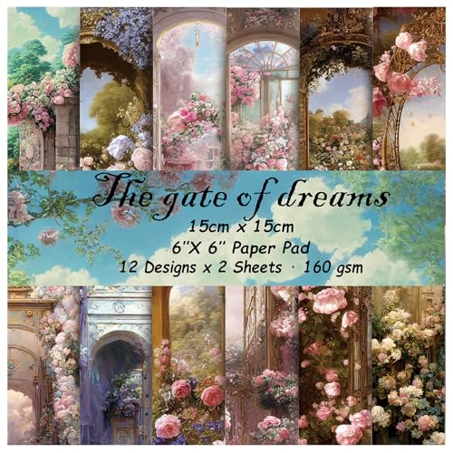 Scrapbook Paper, 24 Sheets 6"×6" 160gsm Single-Sided Patterned Cardstock - color: 24 sheets-gate of dream