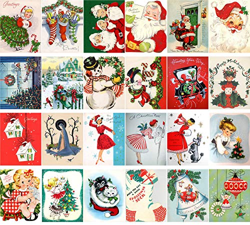 PIXILUV Vintage Christmas Greeting Cards 24pcs Christmas Children and Santa Preparing Reprint Postcard Set