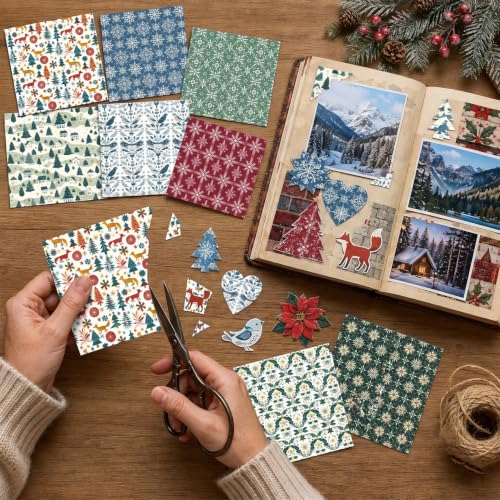 24 Sheets Christmas Scrapbooking Paper Pad - 6inch Patterns Designed Supplies for Valentine Christmas DIY Crafts Cardstock Material Journals Collage Diary Gift Folded Wrapping