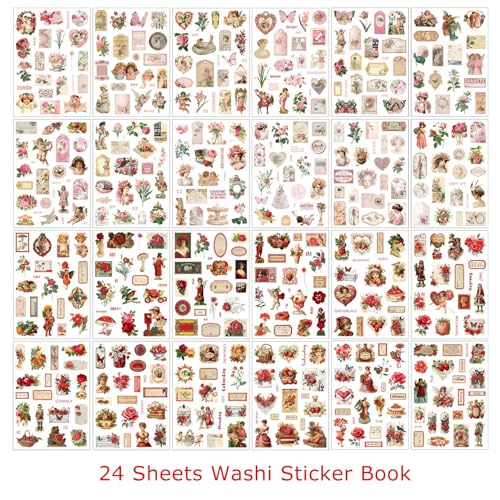 Rose Stickers for Scrapbooking Supplies, 550+ Vintage Stickers for Junk Journal Pre-Cut Ephemera Sticker Book for Adults Aesthetic Flower Lable Washi Sticker for Journaling DIY Arts Crafts - color: Colorful Rose