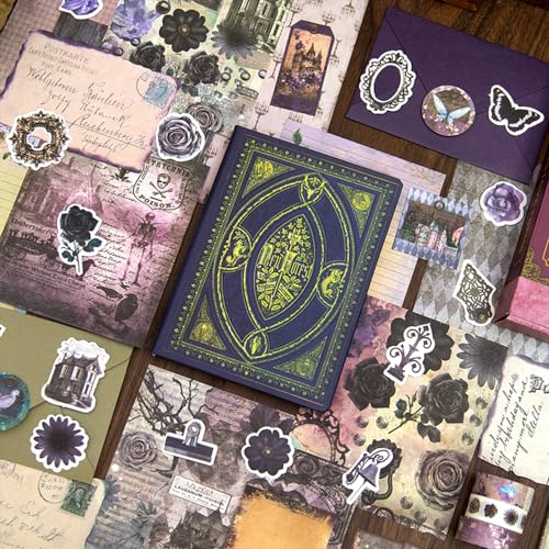 Diuhofart Ultimate Vintage Scrapbook Supplies & Junk Journal Kit - A6 Retro Notebook, Aesthetic Stationery Supplies, Craft Gift Set for Women, Perfect for Journaling & Scrapbooking - color: Purple