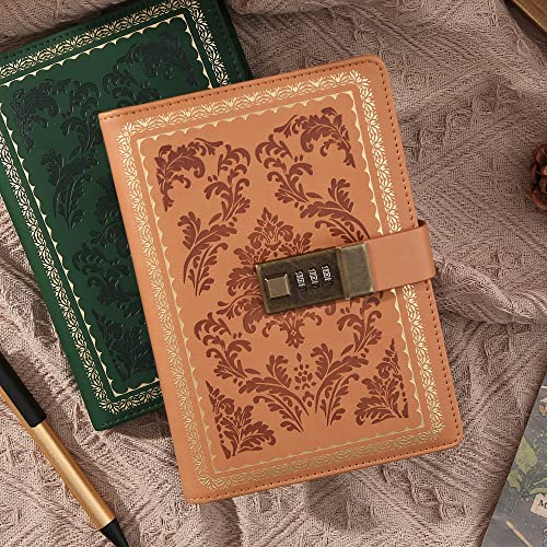 Yoment Lock Diary Vintage Journal with Lock for Women Leather Diary,Brown | Refillable Personal Locking Journal for Writing,Gifts Box,Grils Kids Secret Password Notebook Journal with Pockets 5.5x7.8 - color: Brown