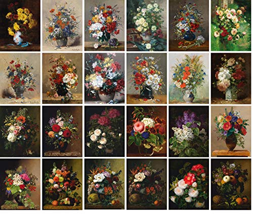 PIXILUV Vintage PostCards 24 pcs WILD FLOWERS GARDEN STILL LIFE Antique Museum Painting Art by Johann Retro Poster REPRINT - color: Aqua