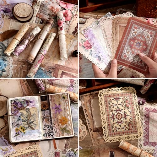 66 Sheets Lace Edged Scrapbook Paper Set, 6 Packs Vintage Decorative Paper Scrapbooking Supplies for Letter Writing Background Stationery Ephemera for Junk Journaling, DIY Art Collage 4.9x6.9 IN - color: Vintage Lace 6 Theme
