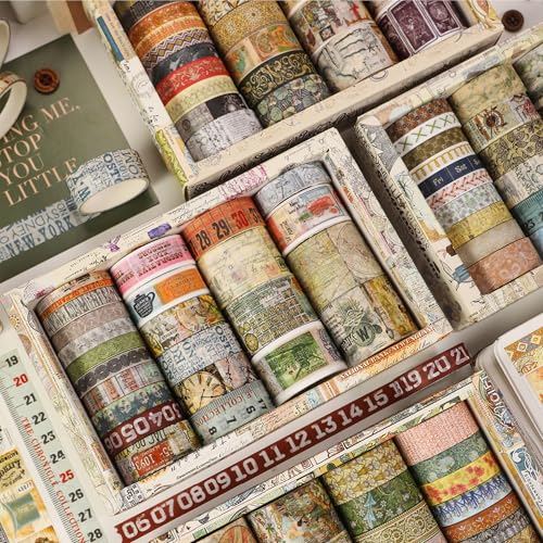 Vintage Washi Tape Set - 24 Rolls Arts Adhesive Tapes Assorted Retro Decorative Masking Tape Sets for Craft, Kids, Scrapbook, DIY, Gift Wrapping (2-Vintage Journey) - color: 2-Vintage Journey