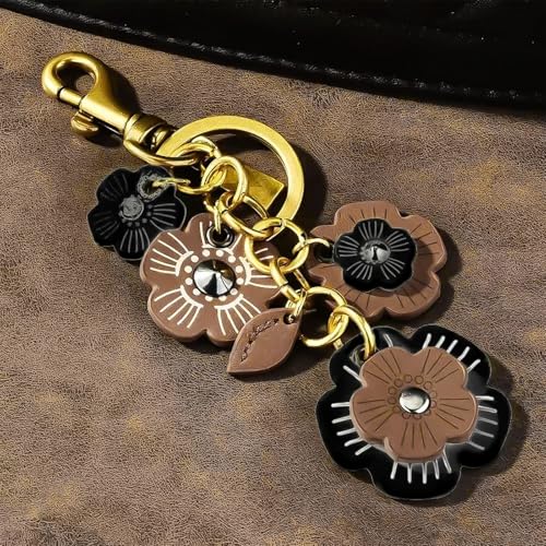 Angyape Flower Bag Charms for Women Purse Charms for Handbags Leather Flower Keychain Retro Aesthetic Keychain Accessories - color: B：black