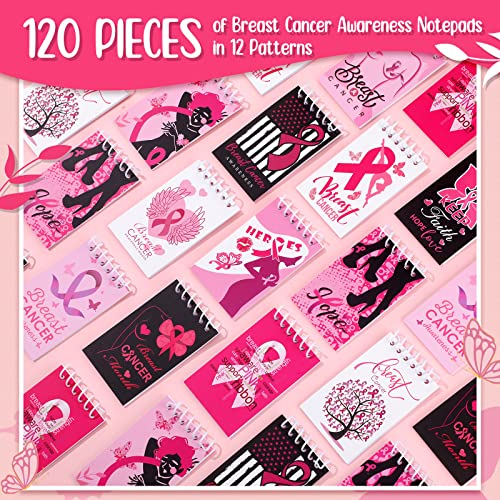 Zubebe 120 Pack Breast Cancer Mini Notepads Pink Ribbon Pocket 2.4x3.9 in