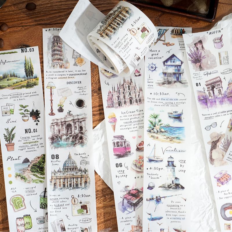 Alideco 6pcs Decorative Adhesive Tapes Fresh Literary Girl Botanical Flower Landscape PET Tape Great for Bullet Journal Supplies, Arts, Scrapbook, DIY Crafts, Planners (fuyuejiaqi) - color: fuyuejiaqi