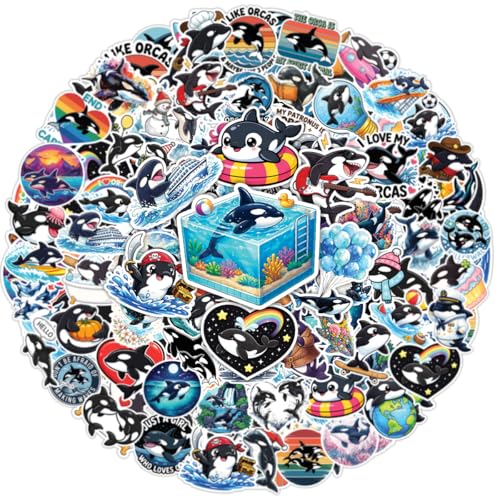 100PCS Orca Stickers Cute Aesthetic – Killer Whale Vinyl Stickers Waterproof for Laptop, Water Bottle, Journal, Ocean Animal Lovers Gifts - color: 6