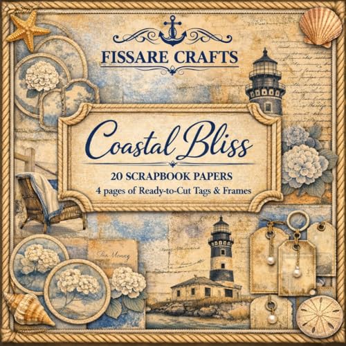 CRAFTS Coastal Bliss Vintage Nautical Scrapbook Paper | 20 single-sided sheets with seaside ephemera, tags & alphabet stickers. Ideal for junk journals, mixed media & card making. - size: 6x6