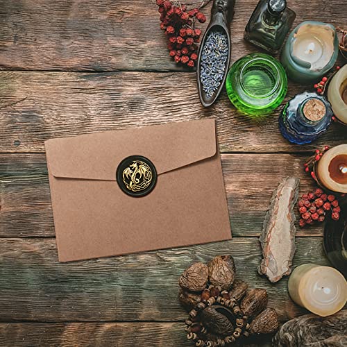 CRASPIRE Dragon Wax Seal Stamp Moon Vintage Sealing Wax Stamps Celtic Knot 30mm Retro Wood Stamp Removable Brass Head for Wedding Invitations Envelopes Halloween Christmas Thanksgiving Gift Packing - style: Dragon Moon Celtic Knot