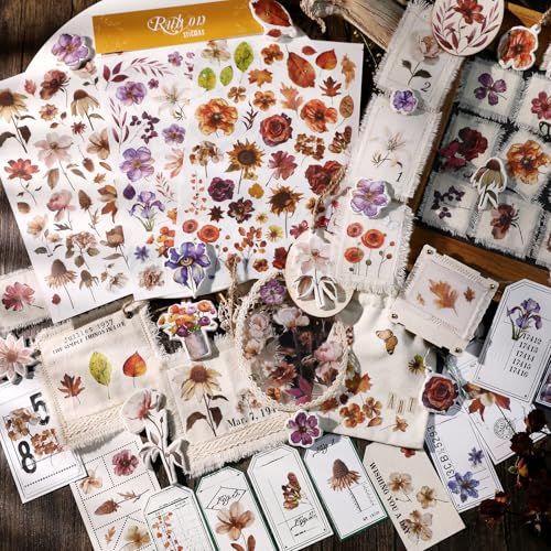 CATaireen Rub on Transfers for Crafts Vintage Scrapbooking Stickers Small Decals Adults Journaling DIY Supplies Use for Fabric Paper Wood Stone Canvas Acrylic Cloth (Fallen Leaves) - style: Fallen Leaves