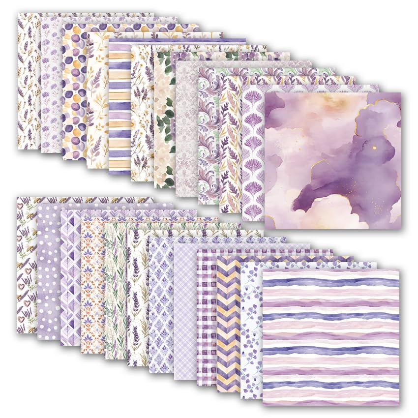 12x12 Scrapbook Paper & Scrapbooking Supplies, Lavender Double-Sided Patterned Cardstock Pad, Decorative Craft Sheets for Junk Journal & Photo Album, 24 Sheets - color: Lavender