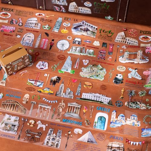 Alideco 6pcs Decorative Adhesive Tapes Vintage City Travel Scenery PET Tape Great for Bullet Journal Supplies, Arts, Scrapbook, DIY Crafts, Planners (manyoushijie) - color: manyoushijie