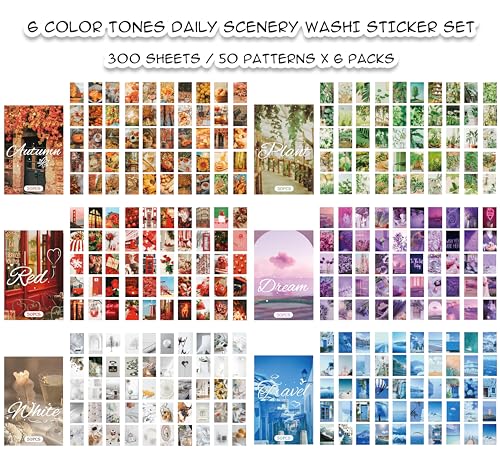 PRSTINCOL Washi Stickers Set, Assorted Colors, 6 Sets 300 Pcs - color: Color Style Washi Stickers Book