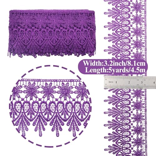 GXTIZAS Purple Lace Ribbon 3.2Inch Wide Lace Trim for Sewing | scalloped embroidery for vintage weddings, costumes, pillows, curtains, gift décor and romantic DIY creations Crafts - color: Purple