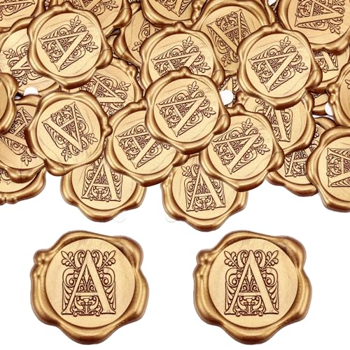 Yoption 50 Pcs Regal Letter A Wax Seal Stickers, Antique Gold - color: A, size: 50 Pack