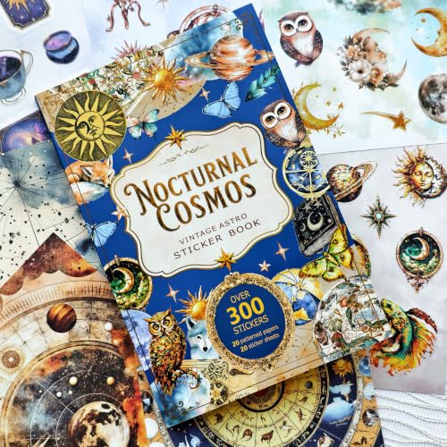 Vintage Astrology Sticker Book & Scrapbook Paper Pad, 40 Inner Pages with 20 Matte Sticker Sheets and 20 Double-Sided Decorative Paper Sheets, Celestial Junk Journal Supplies - color: Retro Astrology