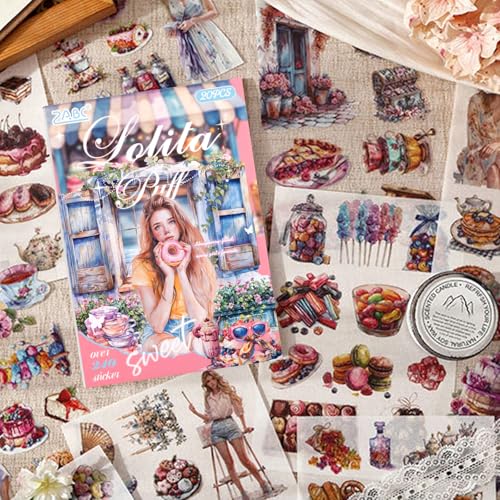 Loli Puff Breeze Sticker Scrapbooking Supplies for Junk Journal, 20 Sheets PET Stickers - Vintage Journaling Stickers - color: Loli Puff