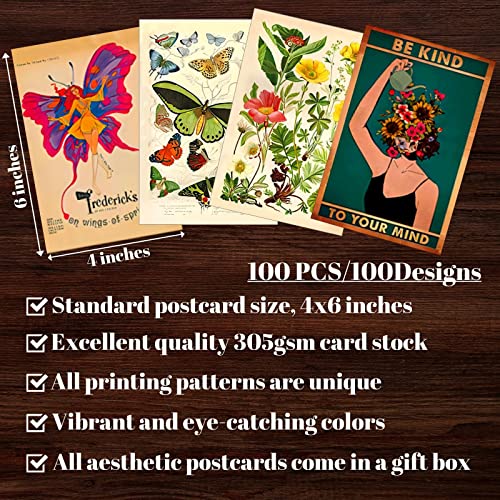 LCLAIDYDY 100 PCS Vintage Postcard Set,Post Cards for Mailing 4x6 Retro Style Cottagecore Botanical Ephemera Aesthetic Postcards Pack for Adults Collage Collection DIY Cardstock Paper - size: Set of 100