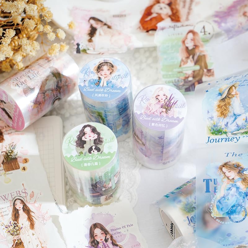 Alideco 6pcs Decorative Adhesive Tapes Vintage Literary Girl PET Tape Great for Bullet Journal Supplies, Arts, Scrapbook, DIY Crafts, Planners (pintielangman) - color: pintielangman