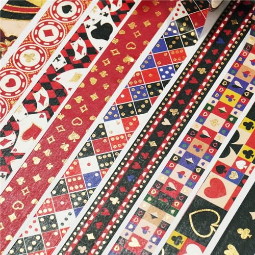 VIVIQUEN Vintage Poker Gold Washi Tape Set, 15mm Vintage Masking Tape Decorative Tape for DIY Scrapbooking, Crafts, Bullet Journal, Gift Wrapping, Holiday Decoration Planner Accessories - color: Red Poker