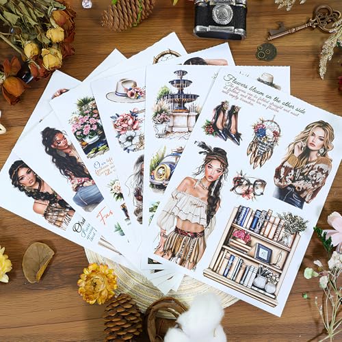 Snycler Sticker Book - 20 Sheets Vintage PET Stickers for Scrapbooking, Junk Journaling, Ephemera, and Decorative Crafts-Natural Aesthetics - color: Natural Aesthetics