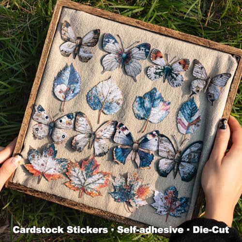 Retro Natural Collage Cardstock Sticker Pack – 60pcs Butterflies Birds Leaves Mushrooms DIY for Scrapbook Junk Journal Cardmaking Tags Collage & Item Decoration - color: Handmade Prints
