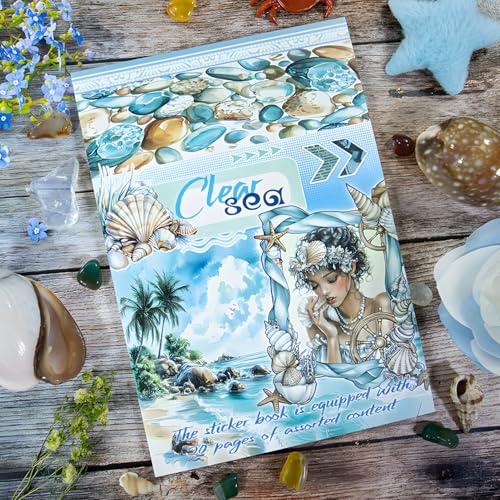 Snycler Sticker Book - 20 Sheets Vintage PET Stickers for Scrapbooking, Junk Journaling, Ephemera, and Decorative Crafts-Clear Sea - color: Clear Sea