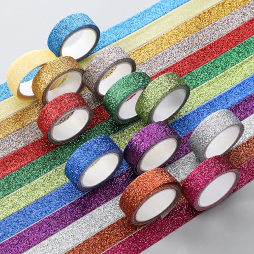 TIESOME 12 Rolls Glitter Washi Tape Set,15mm Macaron Colored Masking Tape, - style: Style3