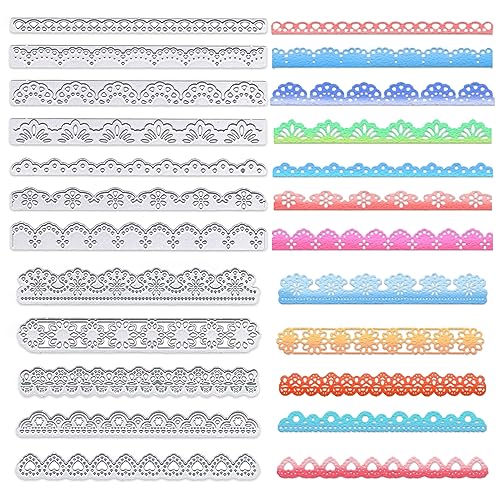 ALIBBON 12 Pcs Lace Border Die Cuts for Card Making, Flower Banner Cutting Dies Metal Template Molds, Lace Edge Dies for Crafting DIY Photo Album Paper Embossing Scrapbooking Supplies