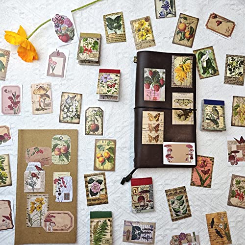 PRSTINCOL 300 Pcs Scrapbook Washi Stickers,Vintage Flower Butterfly Botanical Sticker Book for Junk Journal,Decorative Paper Stickers for Bullet Journal, Album, Collage, Planner, Gift Wrapping - color: Vintage Flower Washi Stickers Book