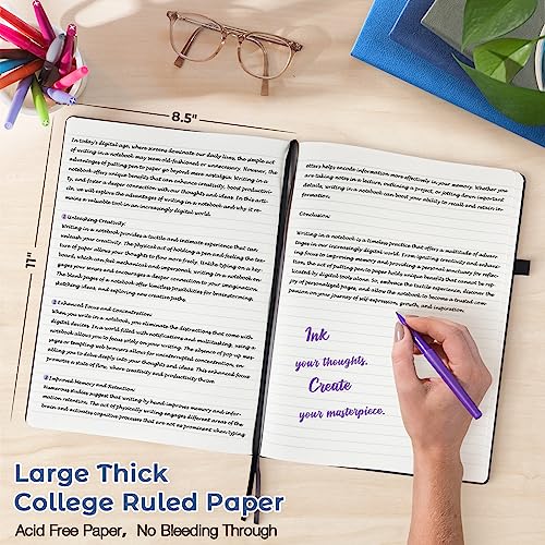 College Ruled Notebook, Hardcover Leather Journal for Women Men, 8.5" x 11" - color: Purple, size: A4 College Ruled