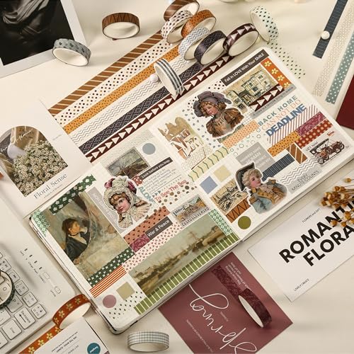 YUBBAEX 20 Rolls Basic Patterns Washi Tape Set Skinny Masking Creative Decorative Tapes, Designer's Selection (Collection 1-Vibrancy) - color: Collection 1-Vibrancy