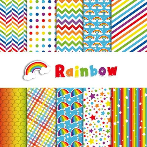 Morcheiong 90 Sheets Rainbow Pattern Paper Set A5 Size Colorful Decorative Paper for DIY Craft Card Making Scrapbook Decoration,10 Styles