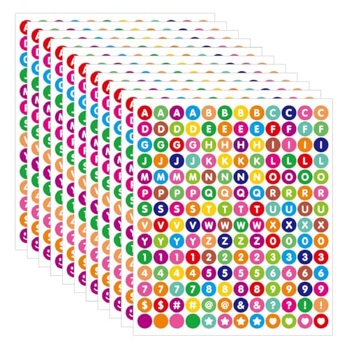 1680 Pcs 10 Sheets Colorful Alphabet Letter Stickers, 0.5in Vinyl Self-Adhesive Number Alphabet Stickers for Arts Crafts, Decals for Sign, Notebook, Collage Album, Scrapbooking Journal Notebook - color: Colorful