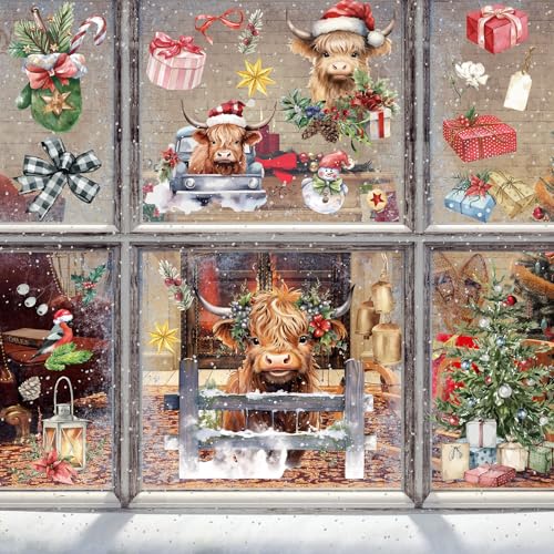 Whaline 12 Sheet Christmas Highland Cow Rub on Transfers Xmas Tree Gifts Cow Transfer Stickers Rustic Furniture Decals for Home Office Paper Wood DIY Crafts, 5.9 x 5.9 Inch - style: Christmas Highland Cow