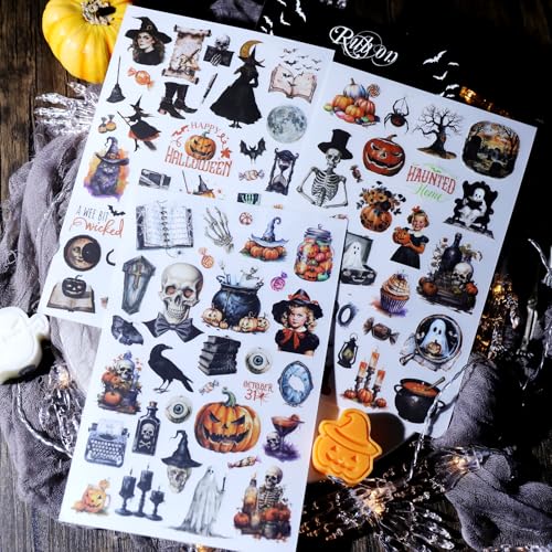 CATaireen Rub on Transfers for Crafts Vintage Scrapbooking Stickers Small Decals Adults Journaling DIY Supplies Use for Fabric Paper Wood Stone Canvas Acrylic Cloth (Halloween) - style: Halloween