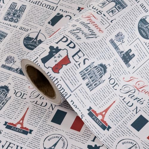 WRAPAHOLIC Kraft Vintage Paris Wrapping Paper Roll - Mini Roll - 17 Inch x 16.5 Feet - Retro French Travel Newspaper Wrapping Paper for Birthday, Wedding, Anniversary, Bridal Shower - color: Kraft Newspaper - French
