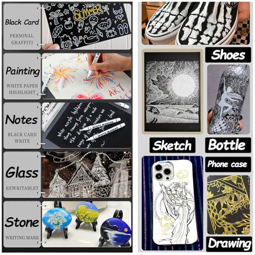 White Pens Set,10 Pack Acrylic Ink Pens, Fine Point Paint Gel Pen,Brush Tip Acrylic Markers for Black Paper Drawing, Sketching, Illustration, Card Making, Bullet Journaling - color: White