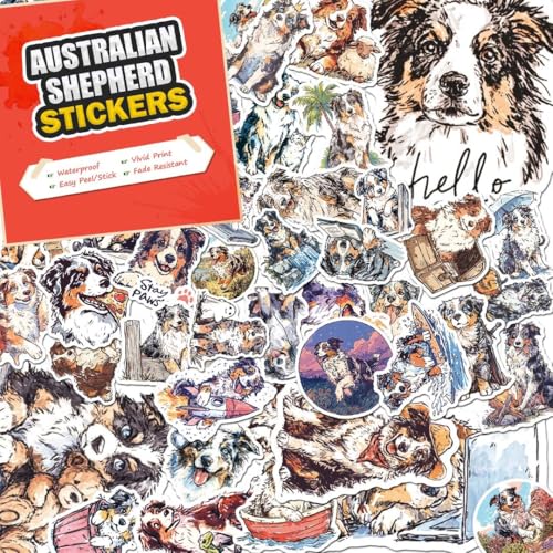 100 PCS Australian Shepherd Stickers Pack – Waterproof Dog Decals for Water Bottles, Laptops, Phones, Notebook, Cars – Cool Vibrant Graphics for Australian Shepherd Enthusiast - color: Australian Shepherd