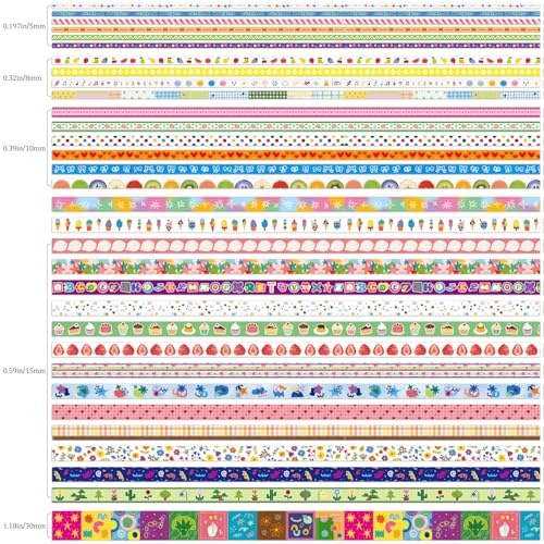 32 Rolls Washi Tape Set, Multicolored Cute Graffiti Painting Decorative Tapes, Scrapbooking and Journal Supplies, Junk Journaling Scrapbook Supplies, DIY Craft Projects Materials for Girls and Women - color: Cute Painting II