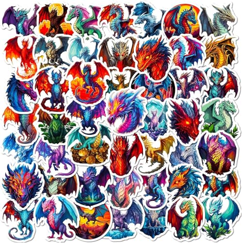 50Pcs Fantasy Cryptid Dragons Stickers - Waterproof Vinyl Animal Fire Dragon Stickers for Water Bottle, Laptop, Scrapbook, Notebook, Skateboard - color: Dragon