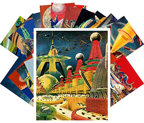 PIXILUV Vintage PostCards 24 pcs Vintage SciFi Comic Futuristic Art Magazine Magazine Covers - color: Pink