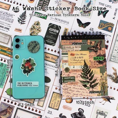 488PCS Vintage Scrapbook Stickers, 50 Sheets Precut Washi Stickers Book for Journaling, Green Ephemera for Junk Journal Supplies, Scrapbooking, Bujo, Collage, Adults Crafts Arts - color: Green Mountains