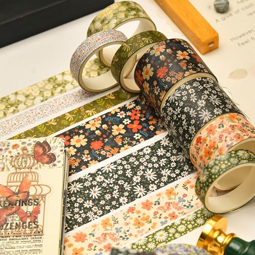 12 Rolls Flowers Washi Tape Set Floral Arts Adhesive Tapes Blooming Garden Decorative Masking Tape Sets for Craft, Kids, Scrapbook, DIY, Gift Wrapping (River of Forgetfulness) - color: River of Forgetfulness