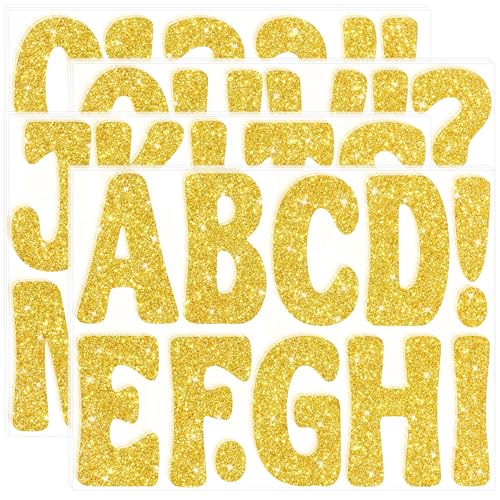 Bulletin Board Letters 129 PCS Glitter Gold Letter Stickers Large 4 Inch - color: Gold, size: 4 Inch