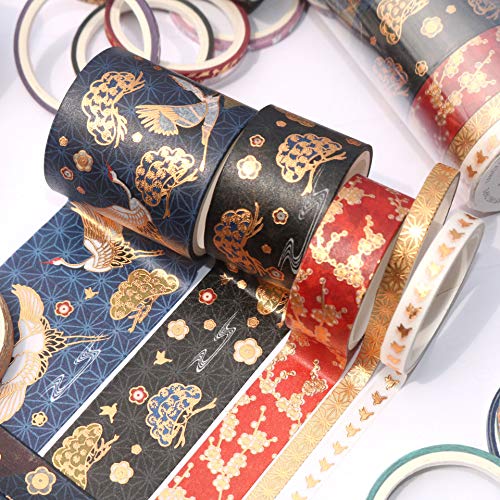VIVIQUEN Gold Washi Tape Set Vintage Masking Tape Decorative Tape for DIY Scrapbooking, Crafts, Bullet Journal, Gift Wrapping, Holiday Decoration Planner Accessories (Black Classical 5 Roll) - color: Black Classical 5 Roll