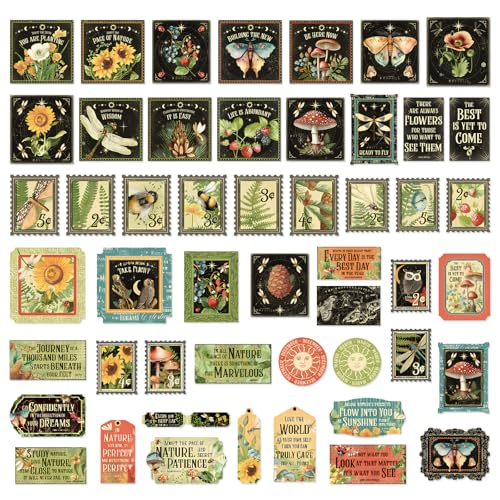 Bomichi 100 Pcs Postage Stamp Stickers, Aesthetic Insect Plants Decorative Stickers for Scrapbooking Bullet Journaling Planners DIY Calendars Notebook Junk Journal - style: Novelty Tags